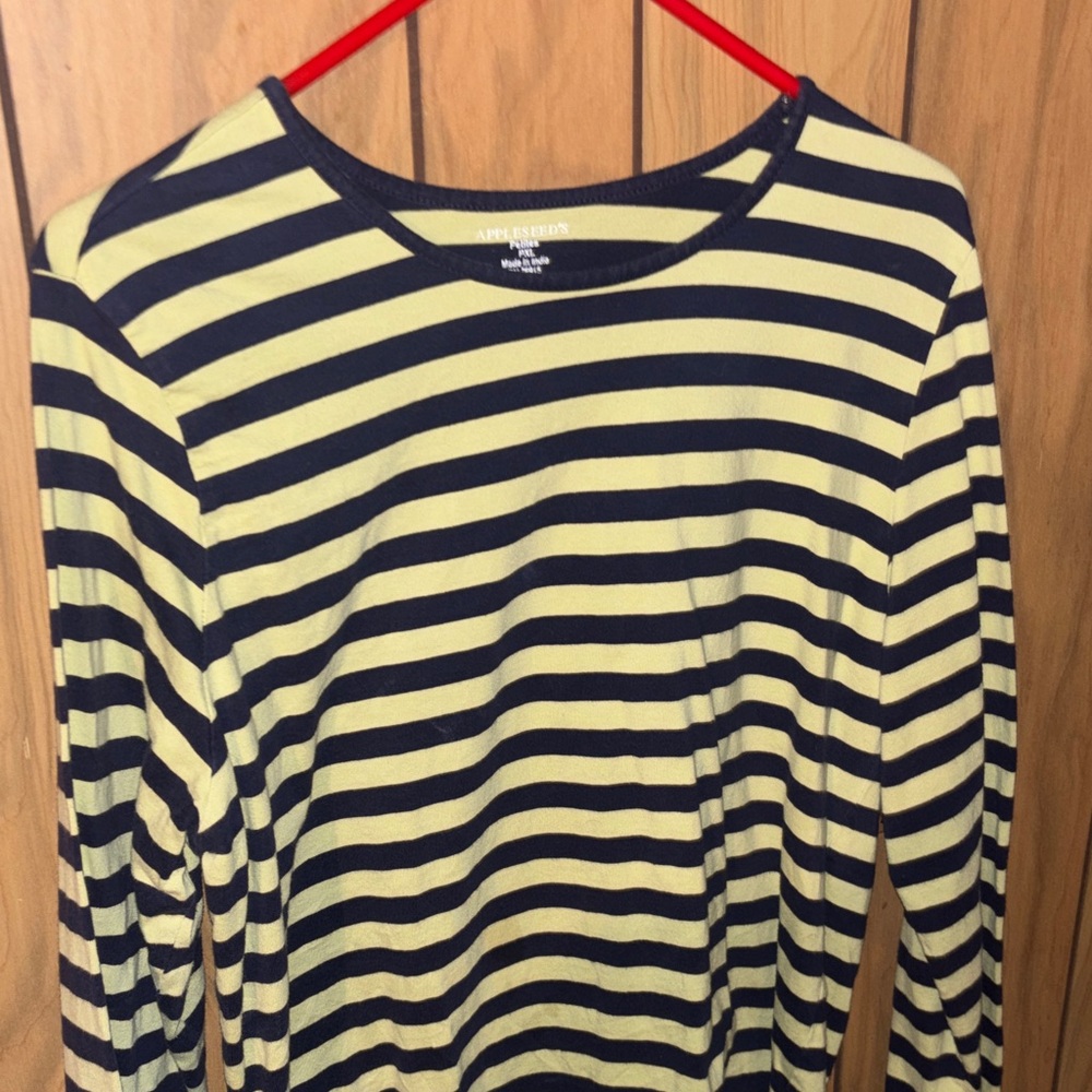 Appleseed's Black and Cream Striped Long Sleeve Tee